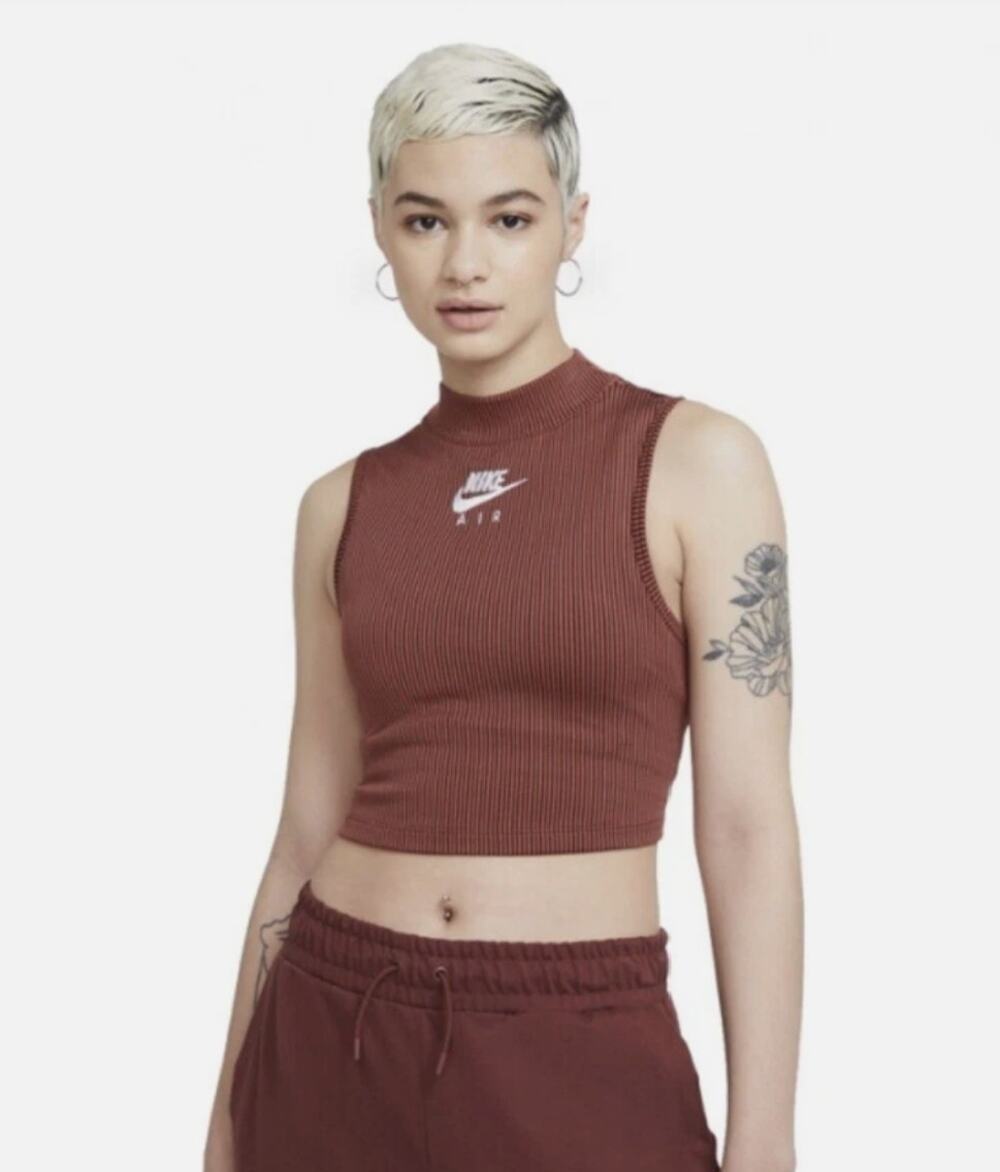 Nike Air Cropped Tank Ribbed Brown Mock Neck Canyon Rust Medium